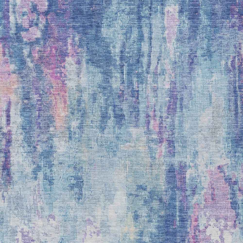 8' X 10' Blue Peach And Sky Blue Abstract Washable Indoor Outdoor Area Rug