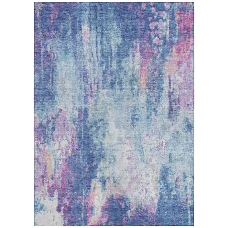 8' X 10' Blue Peach And Sky Blue Abstract Washable Indoor Outdoor Area Rug