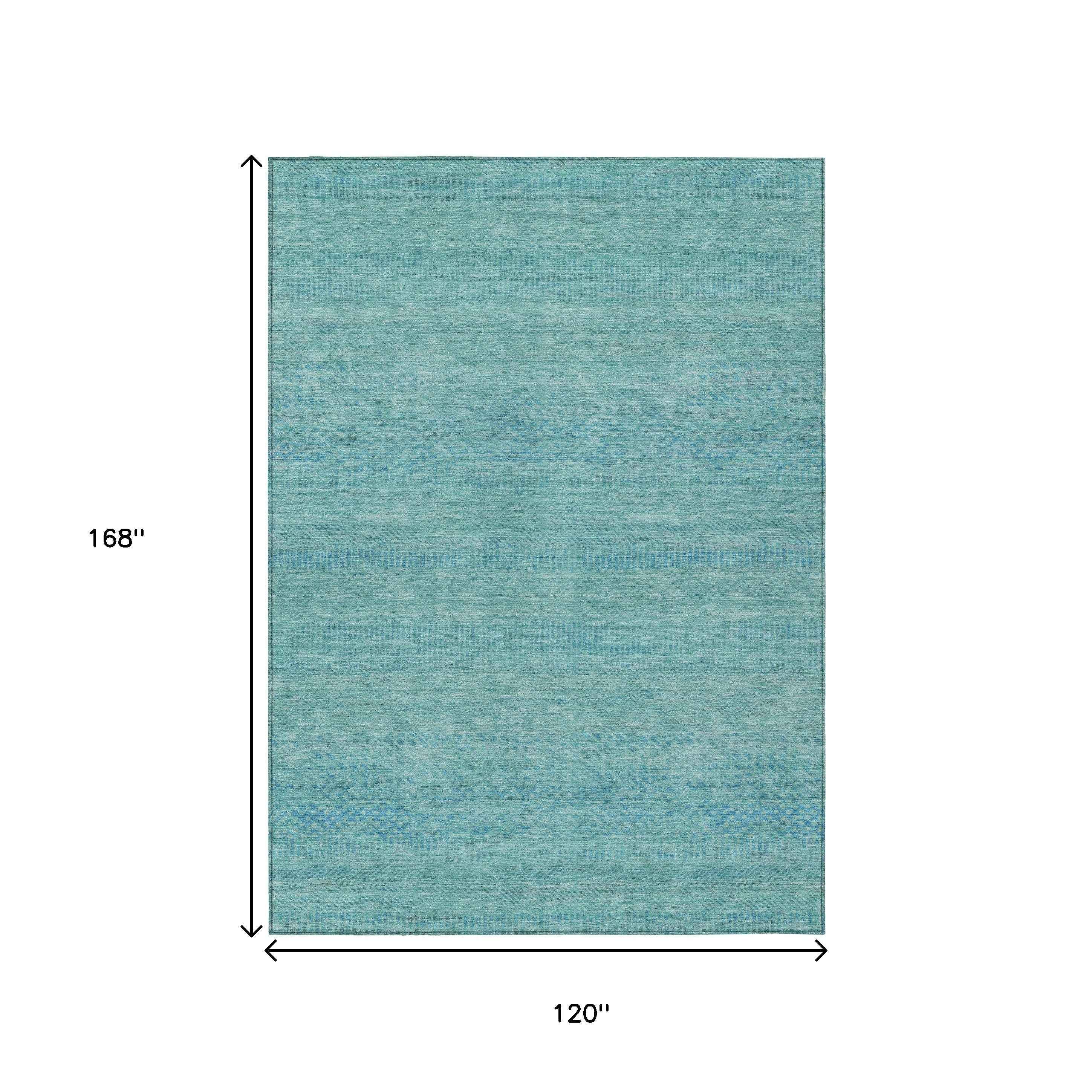 10' X 14' Aqua And Teal Blue Striped Washable Indoor Outdoor Area Rug