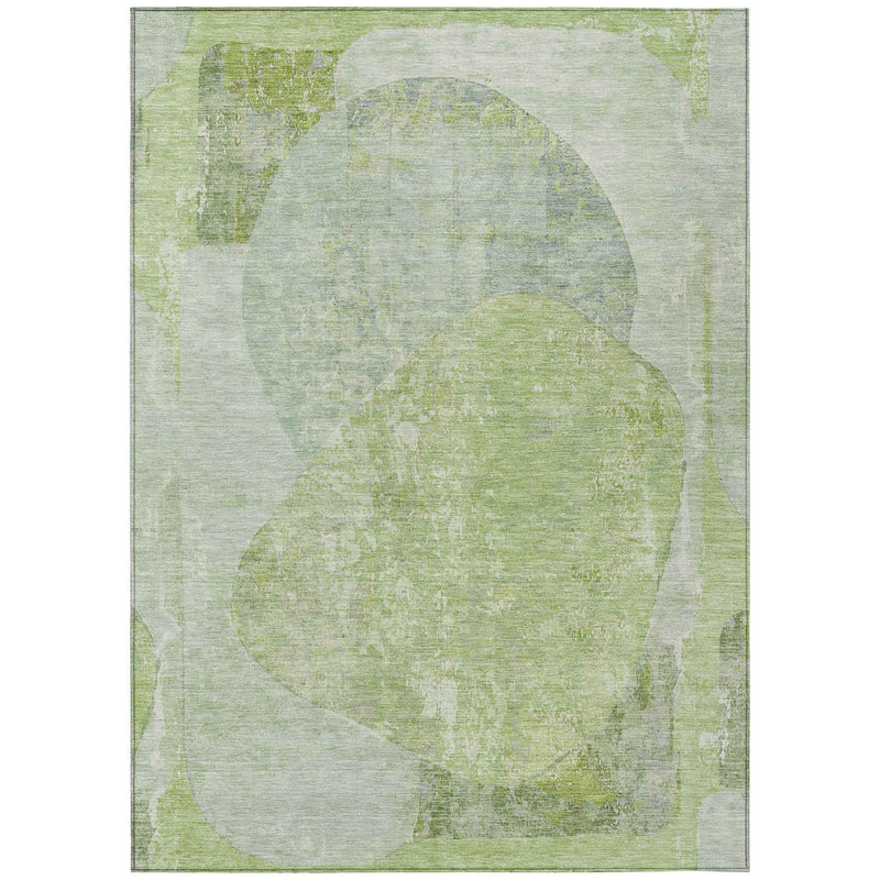 9' X 12' Artichoke Green And Mint Green Abstract Washable Indoor Outdoor Area Rug