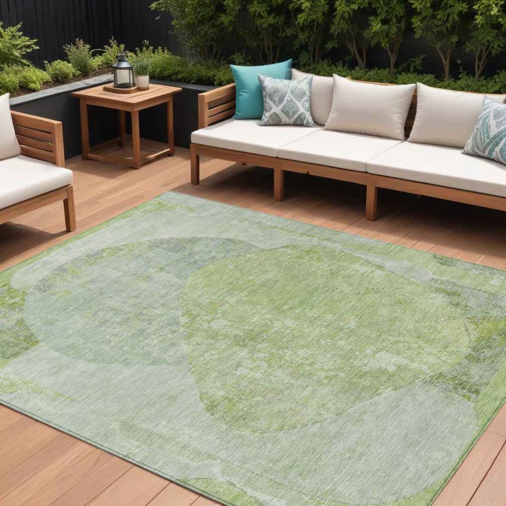 9' X 12' Artichoke Green And Mint Green Abstract Washable Indoor Outdoor Area Rug