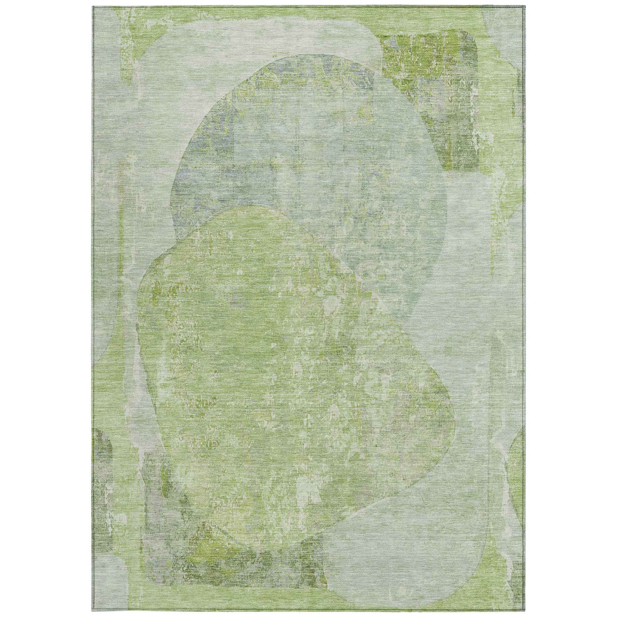 9' X 12' Artichoke Green And Mint Green Abstract Washable Indoor Outdoor Area Rug