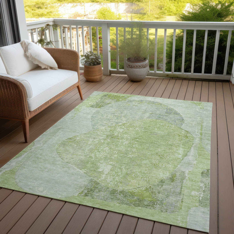 9' X 12' Artichoke Green And Mint Green Abstract Washable Indoor Outdoor Area Rug