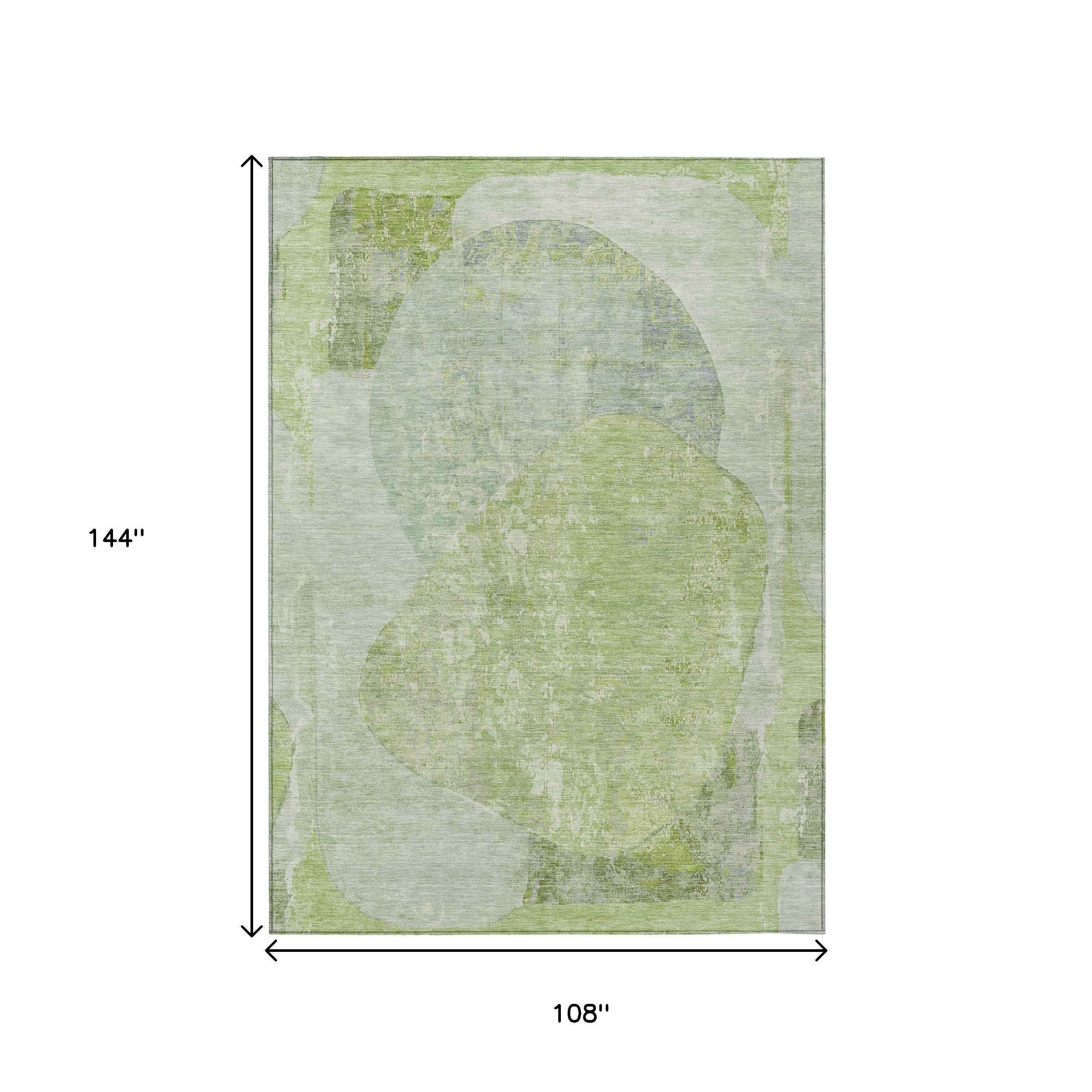 9' X 12' Artichoke Green And Mint Green Abstract Washable Indoor Outdoor Area Rug