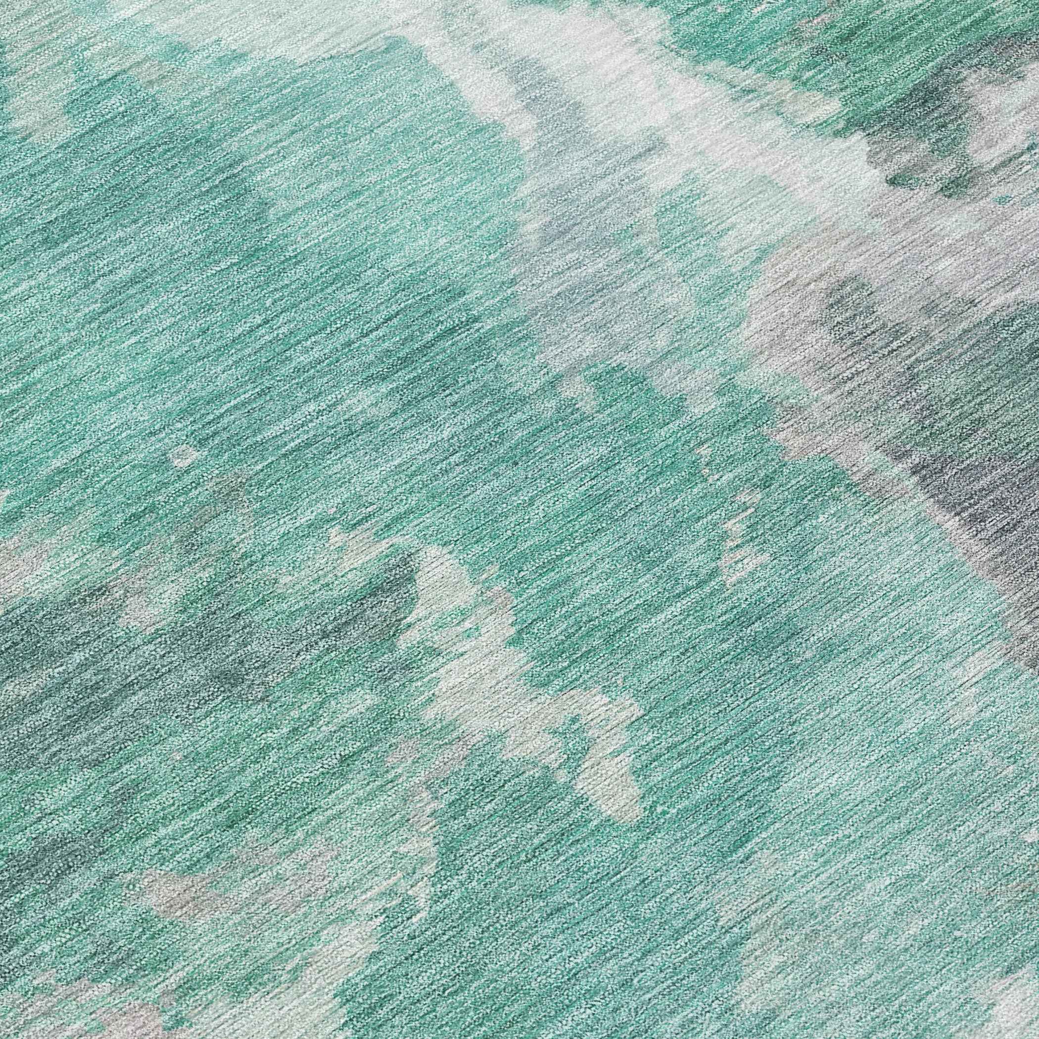 8' Teal Blue And Lavender Round Abstract Washable Indoor Outdoor Area Rug