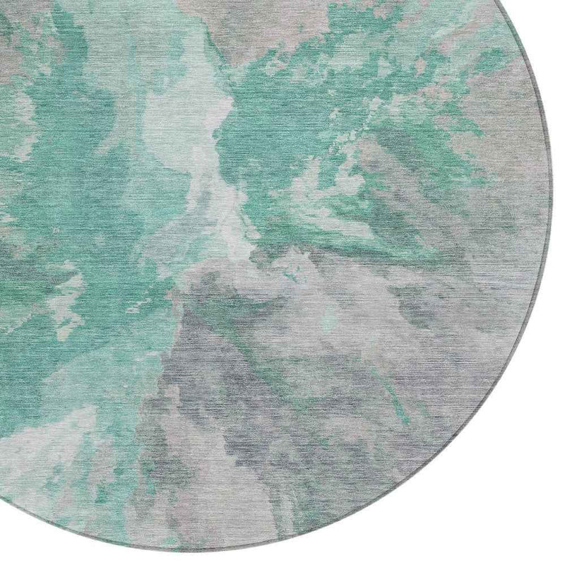 8' Teal Blue And Lavender Round Abstract Washable Indoor Outdoor Area Rug