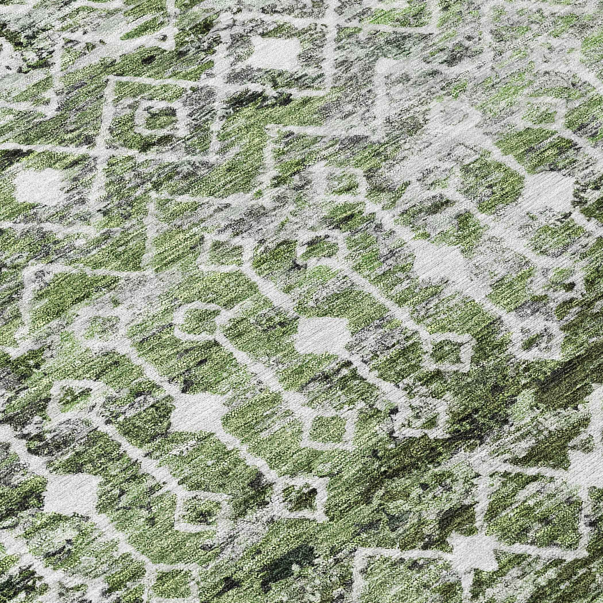 8' Olive Green And Ivory Round Argyle Washable Indoor Outdoor Area Rug