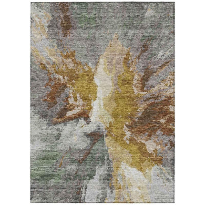9' X 12' Gold And Gray Abstract Washable Indoor Outdoor Area Rug