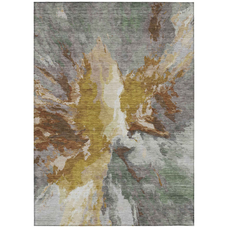 9' X 12' Gold And Gray Abstract Washable Indoor Outdoor Area Rug