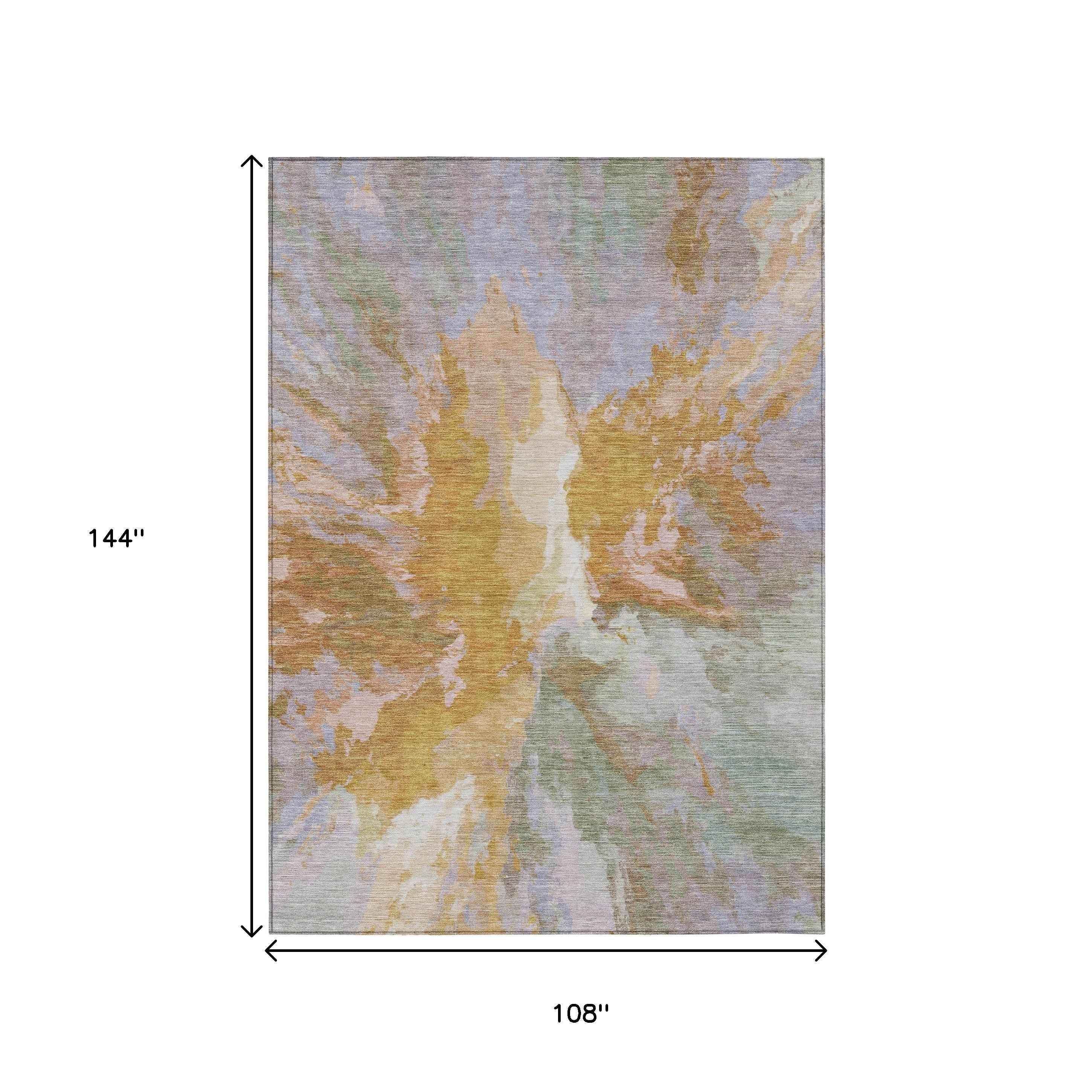 9' X 12' Rust And Lavender Abstract Washable Indoor Outdoor Area Rug