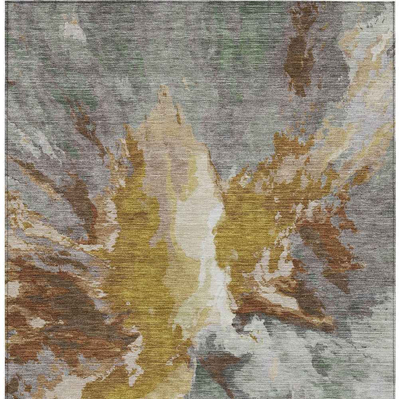 9' X 12' Gold And Gray Abstract Washable Indoor Outdoor Area Rug