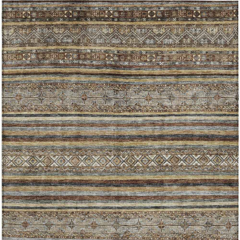 5' X 8' Brown Denim Blue And Beige Southwestern Washable Indoor Outdoor Area Rug