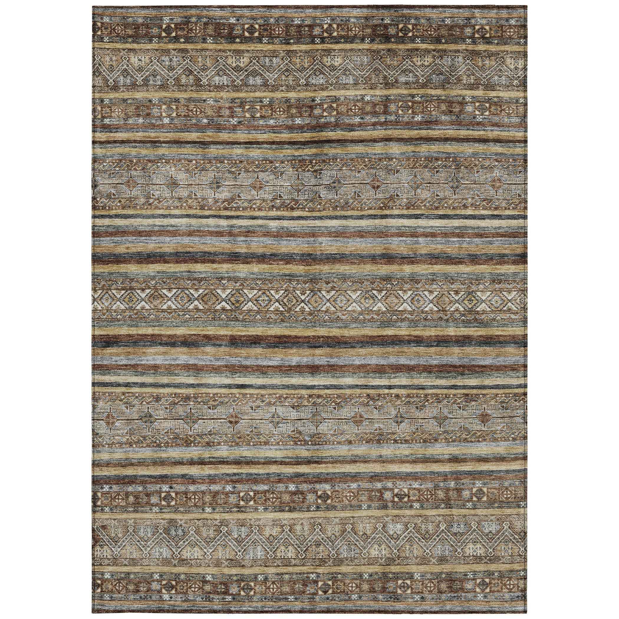 5' X 8' Brown Denim Blue And Beige Southwestern Washable Indoor Outdoor Area Rug