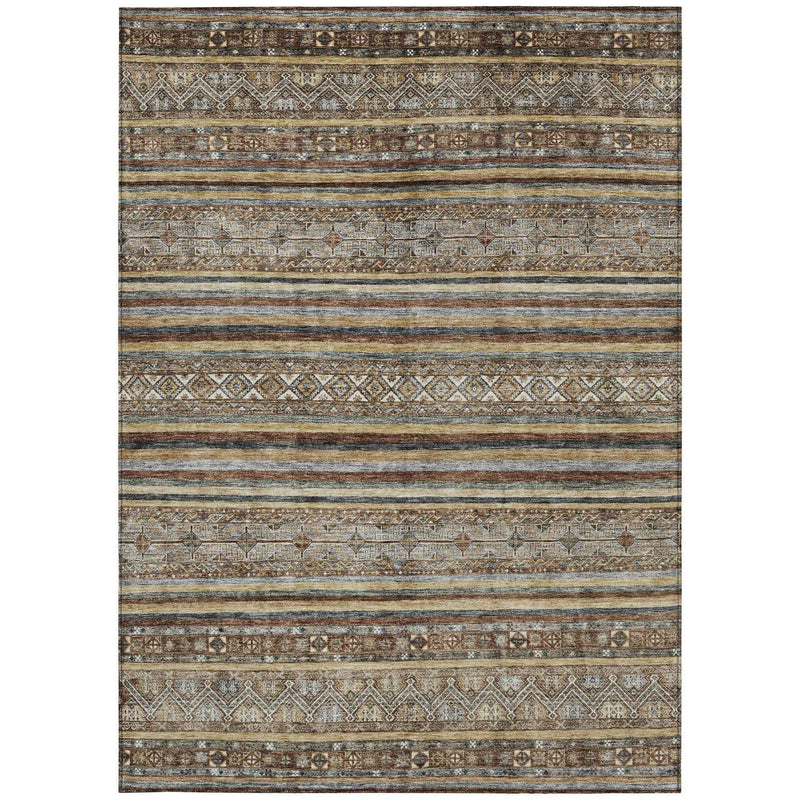 5' X 8' Brown Denim Blue And Beige Southwestern Washable Indoor Outdoor Area Rug