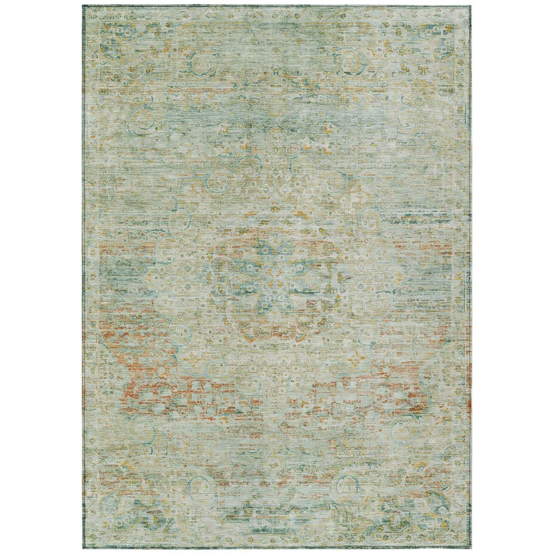 10' X 14' Sage And Copper Medallion Washable Indoor Outdoor Area Rug