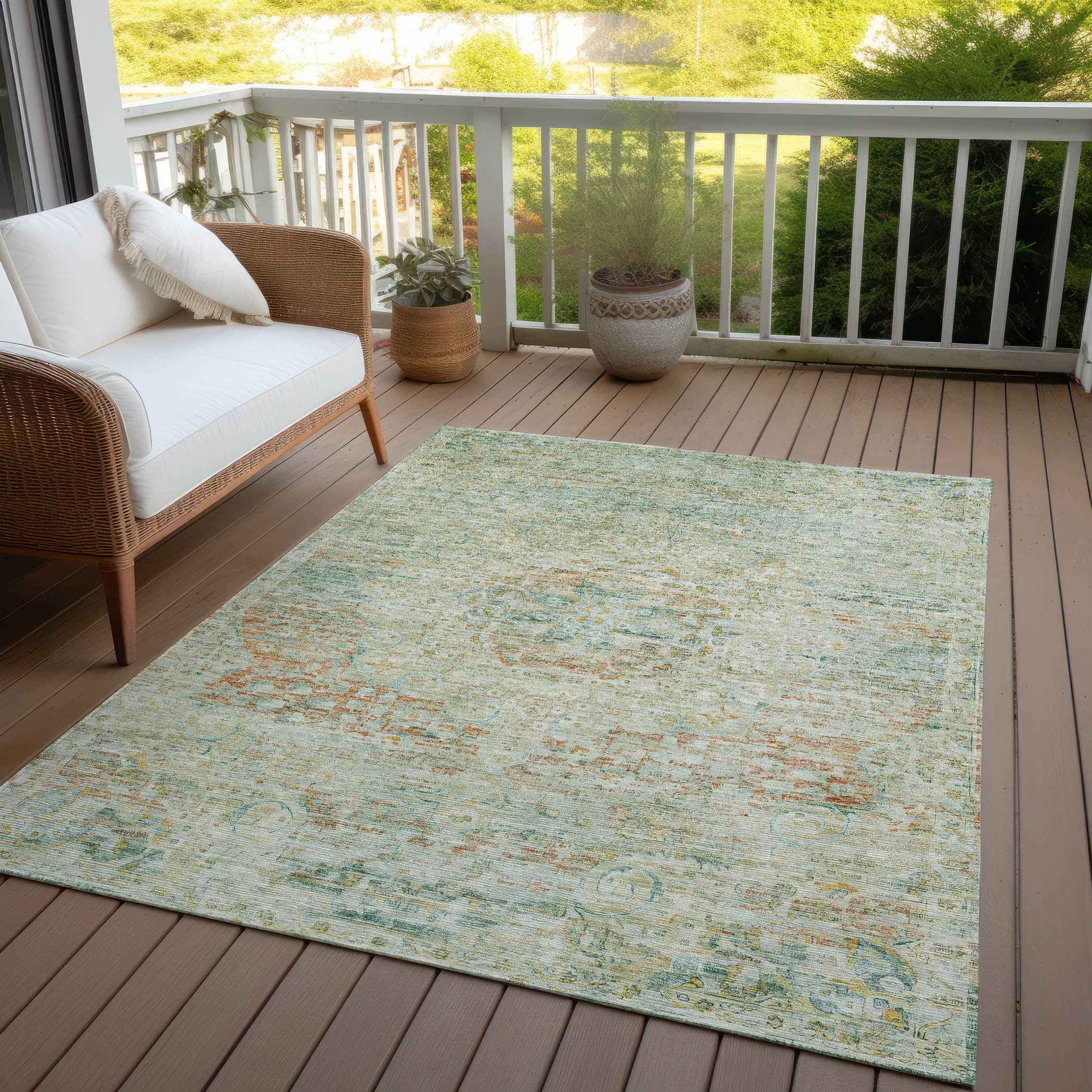 10' X 14' Sage And Copper Medallion Washable Indoor Outdoor Area Rug