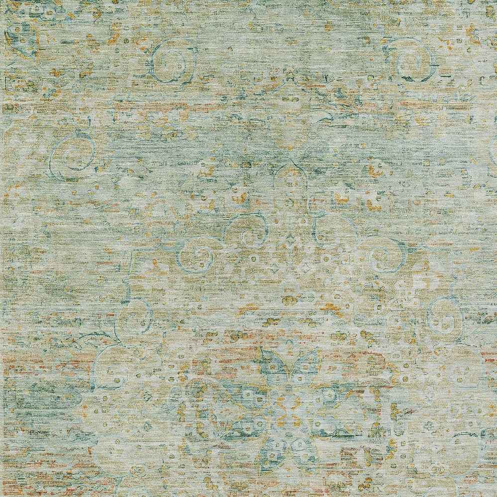 10' X 14' Sage And Copper Medallion Washable Indoor Outdoor Area Rug