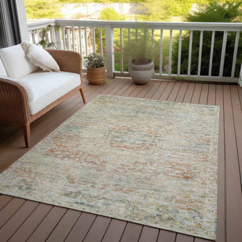 3' X 5' Tan And Beige Medallion Washable Indoor Outdoor Area Rug