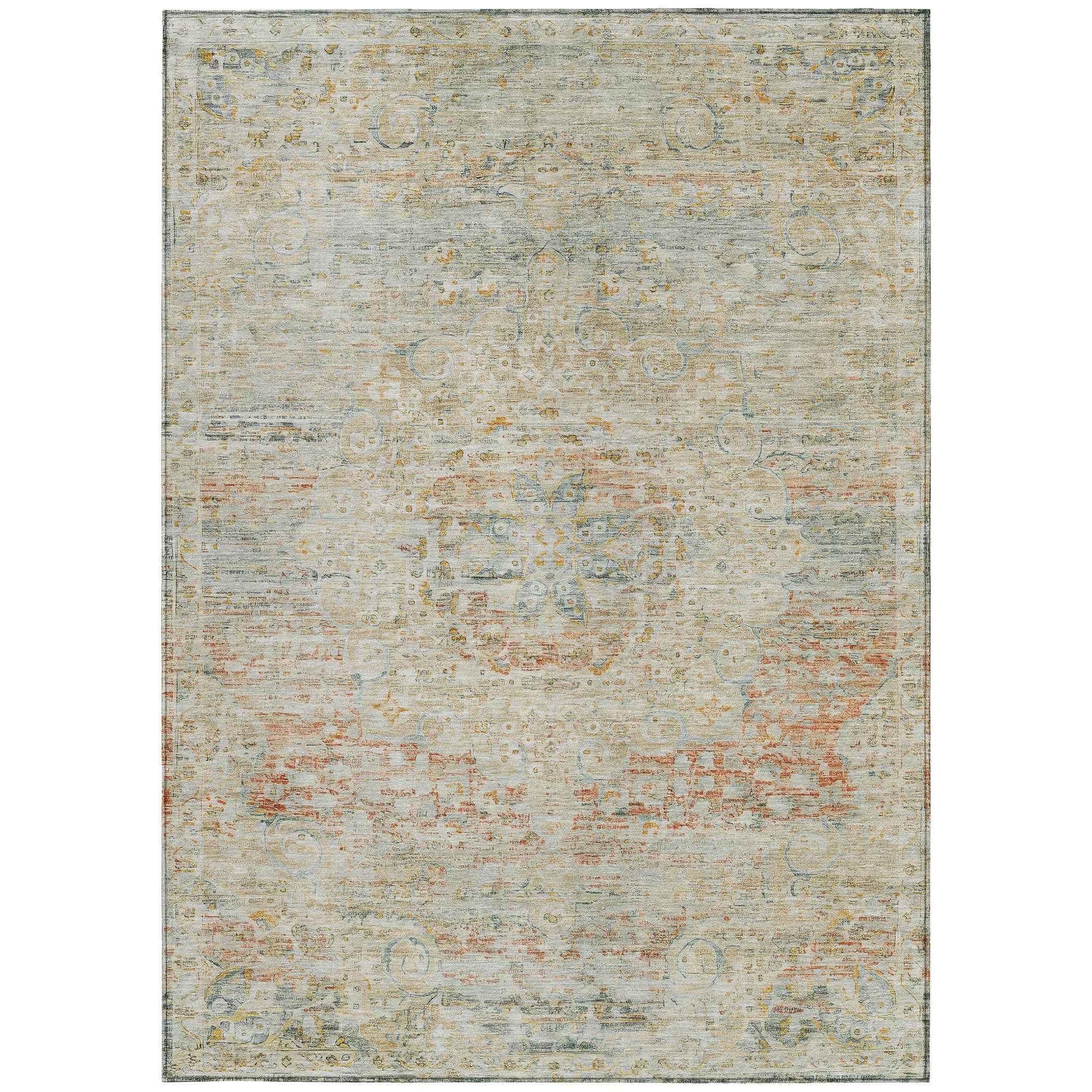 3' X 5' Tan And Beige Medallion Washable Indoor Outdoor Area Rug