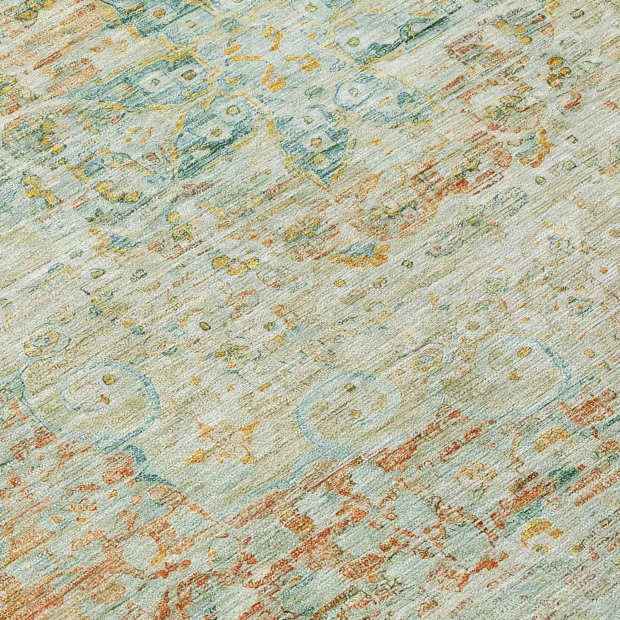 9' X 12' Sage And Copper Medallion Washable Indoor Outdoor Area Rug