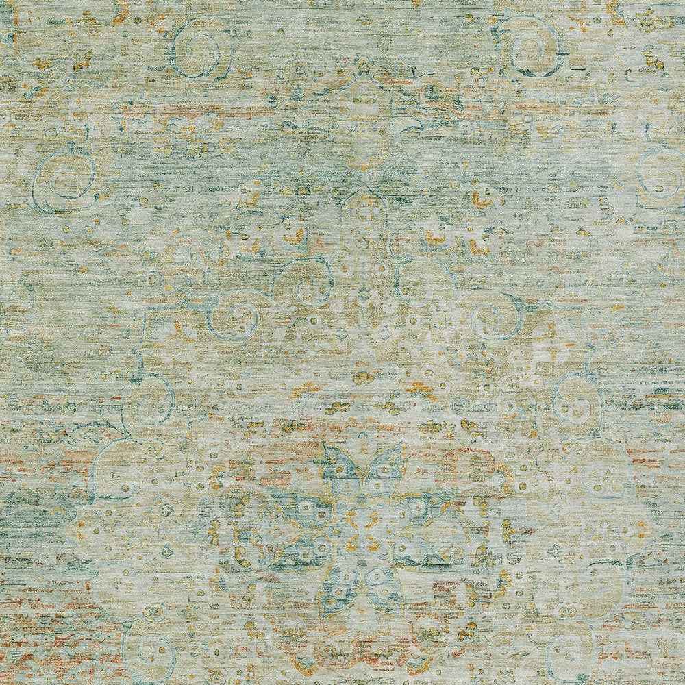 9' X 12' Sage And Copper Medallion Washable Indoor Outdoor Area Rug