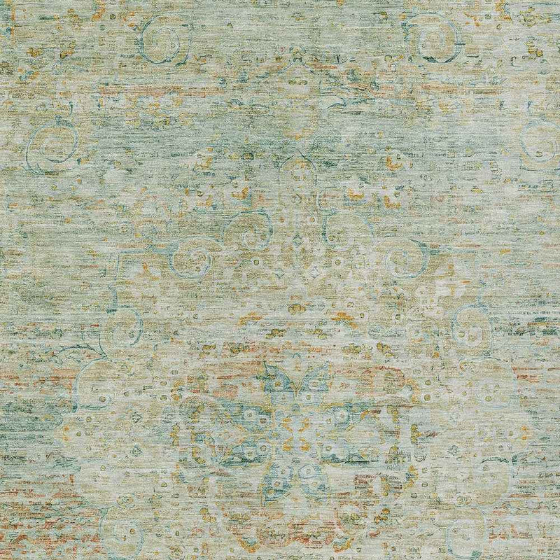 9' X 12' Sage And Copper Medallion Washable Indoor Outdoor Area Rug