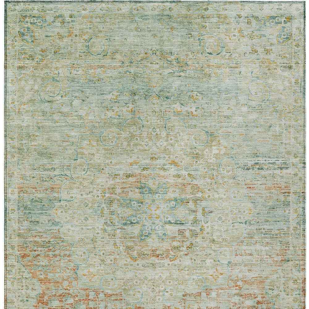 9' X 12' Sage And Copper Medallion Washable Indoor Outdoor Area Rug