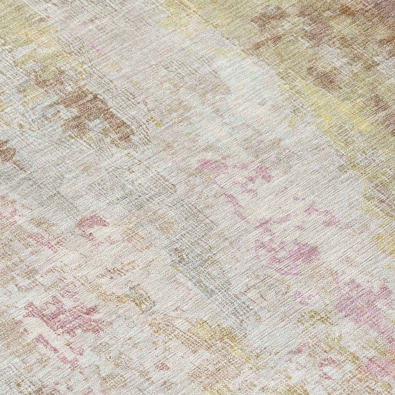 8' Tan Mauve And Ivory Round Abstract Washable Indoor Outdoor Area Rug