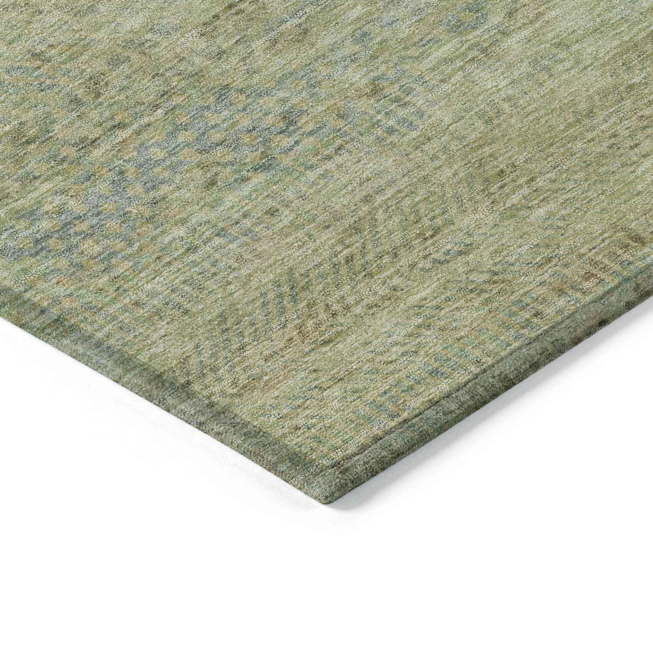 9' X 12' Wheat And Sage Striped Washable Indoor Outdoor Area Rug