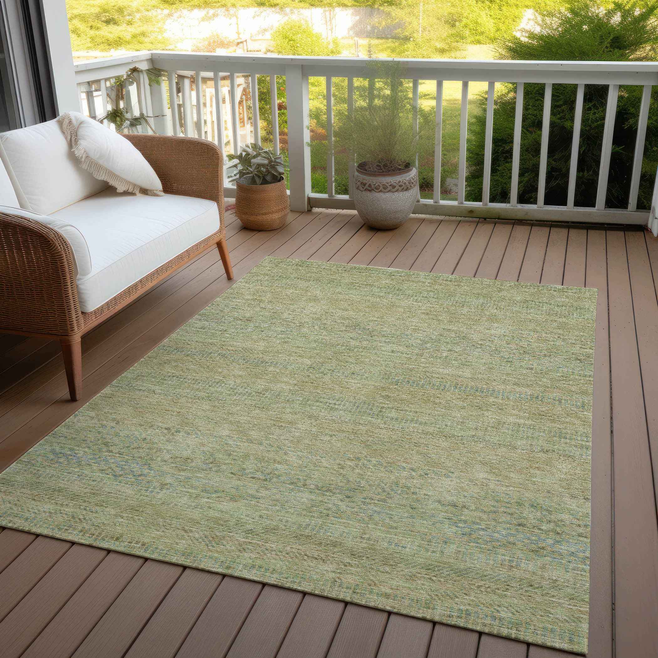 9' X 12' Wheat And Sage Striped Washable Indoor Outdoor Area Rug