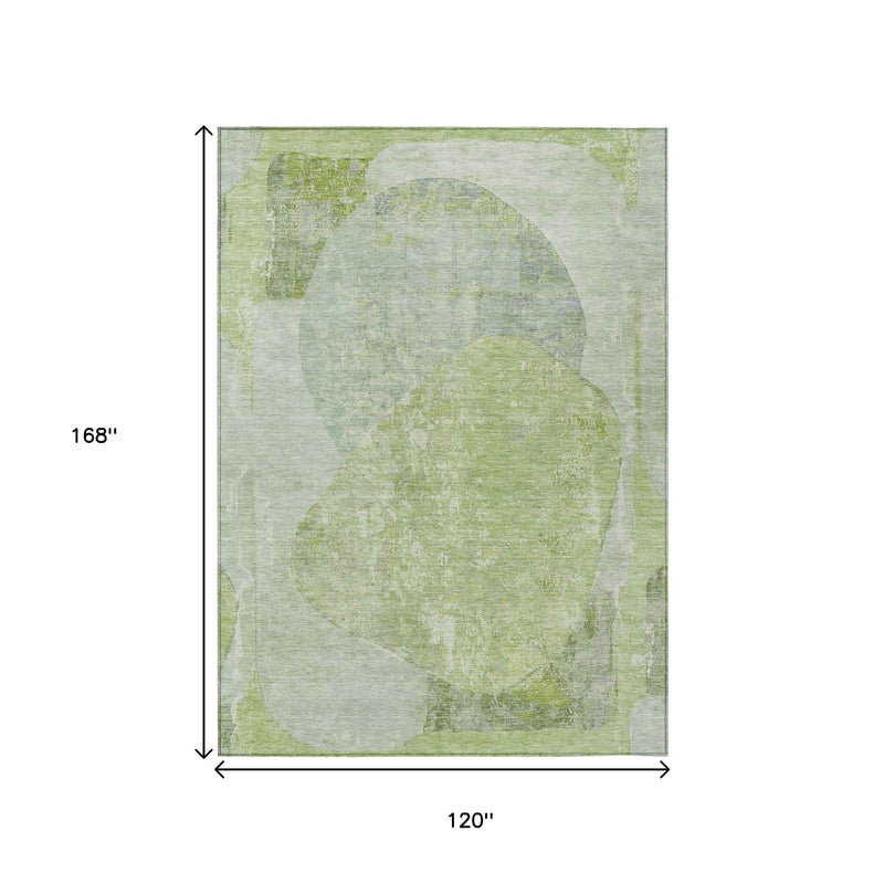 10' X 14' Artichoke Green And Mint Green Abstract Washable Indoor Outdoor Area Rug