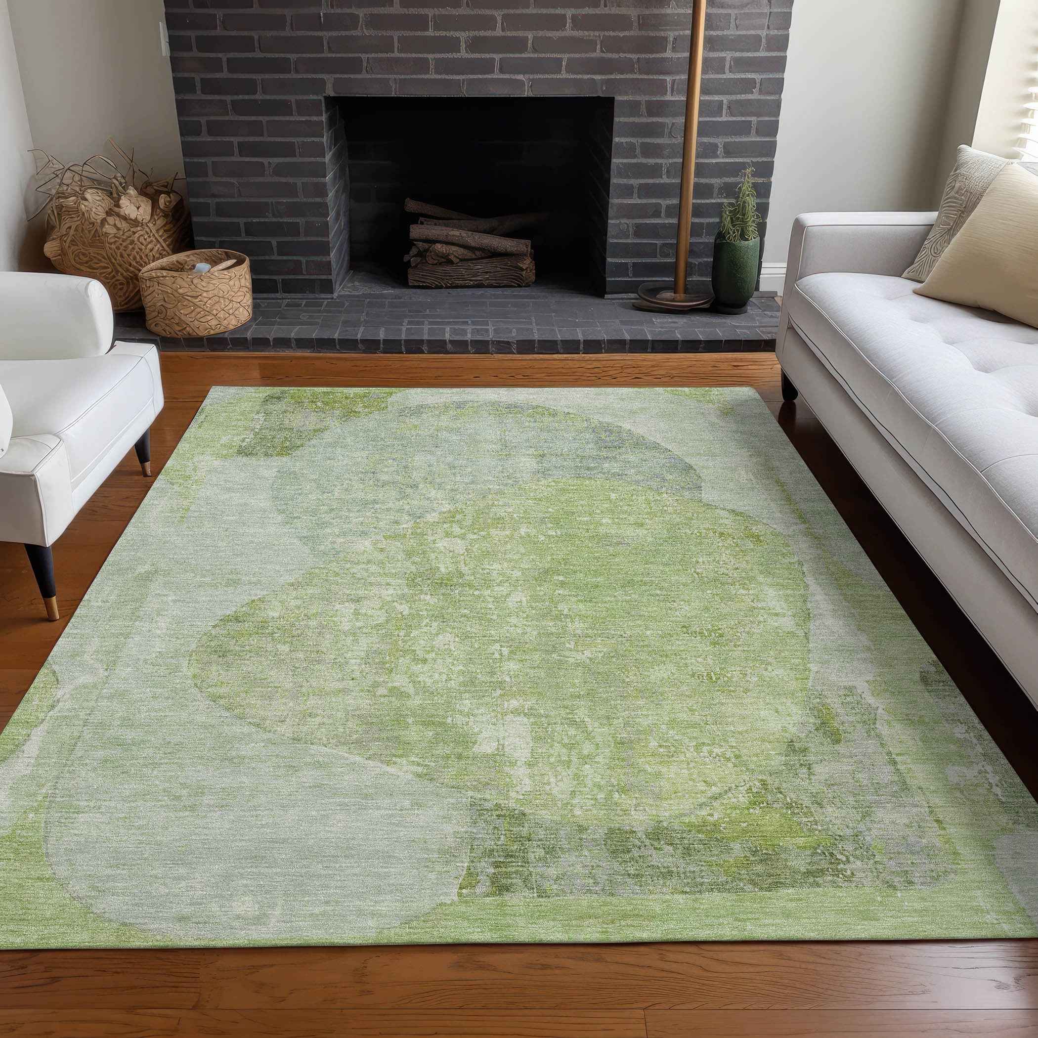 10' X 14' Artichoke Green And Mint Green Abstract Washable Indoor Outdoor Area Rug