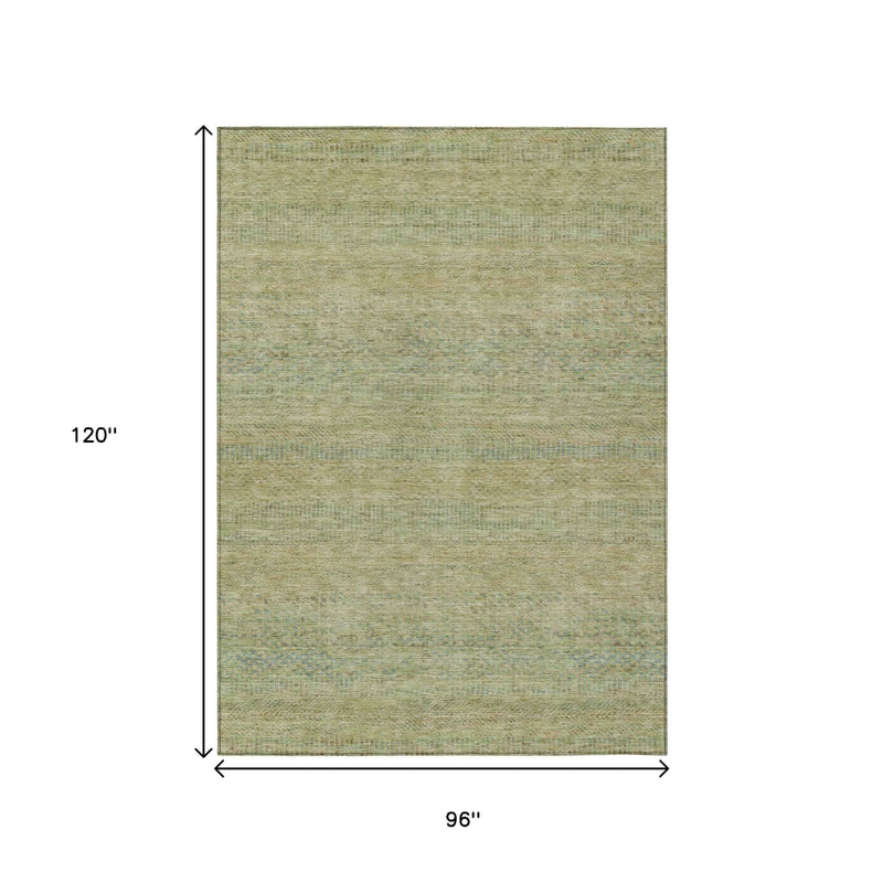 8' X 10' Wheat And Sage Striped Washable Indoor Outdoor Area Rug