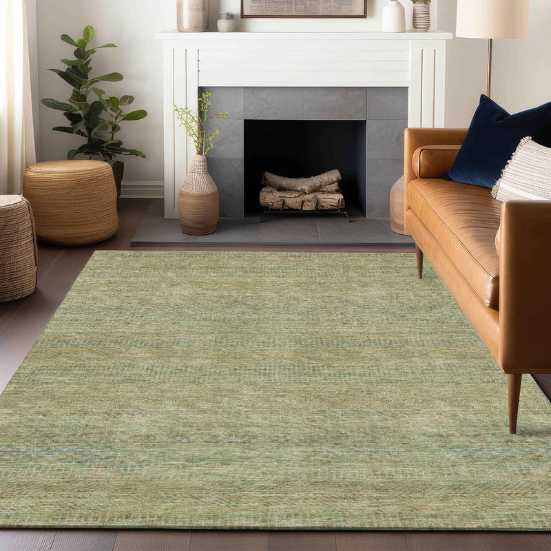 8' X 10' Wheat And Sage Striped Washable Indoor Outdoor Area Rug