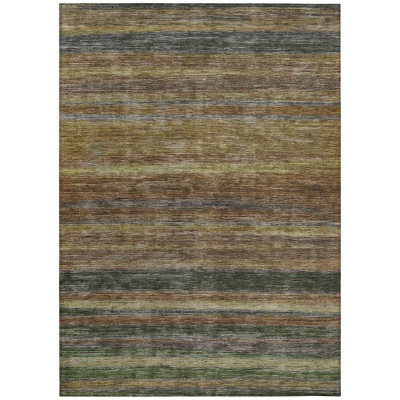 10' X 14' Brown And Gray Striped Washable Indoor Outdoor Area Rug
