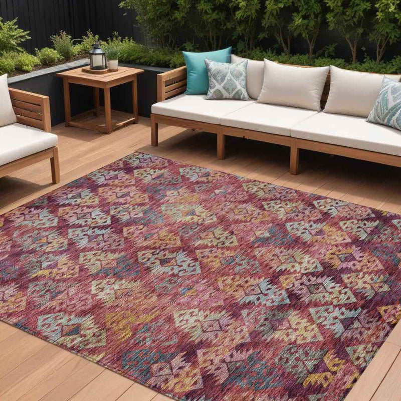 10' X 14' Rust Gold And Blush Aztec Washable Indoor Outdoor Area Rug