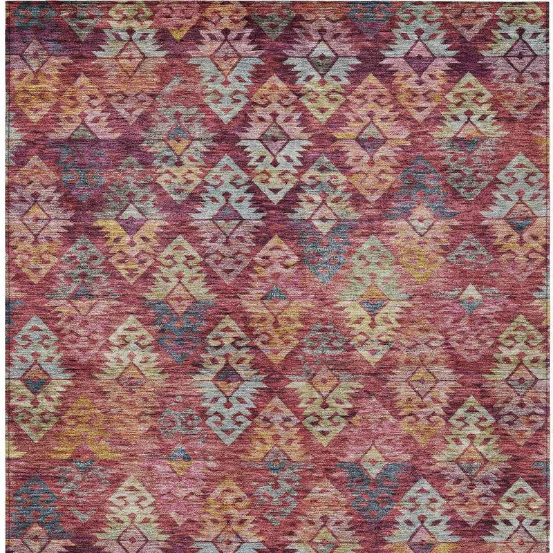 10' X 14' Rust Gold And Blush Aztec Washable Indoor Outdoor Area Rug