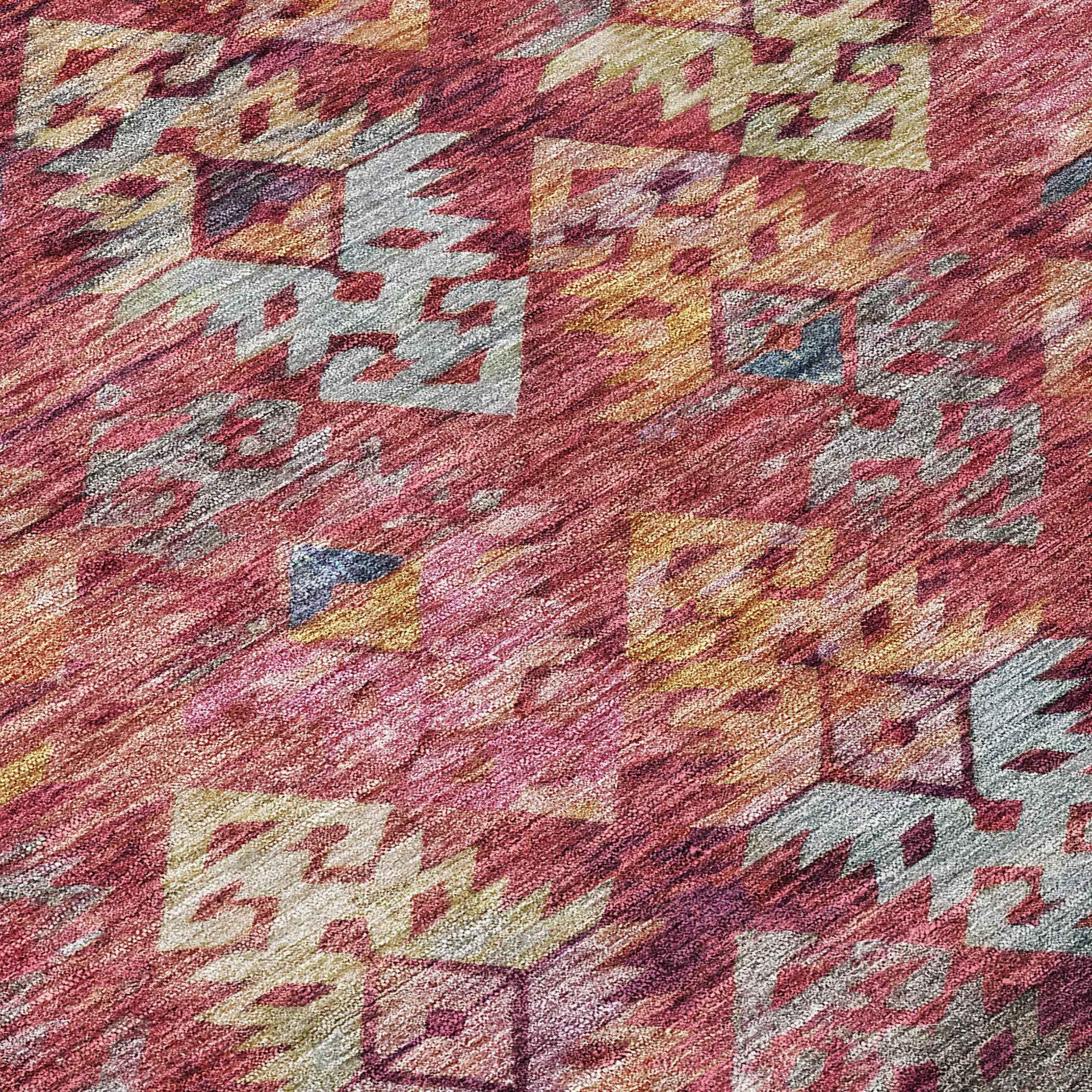 10' X 14' Rust Gold And Blush Aztec Washable Indoor Outdoor Area Rug