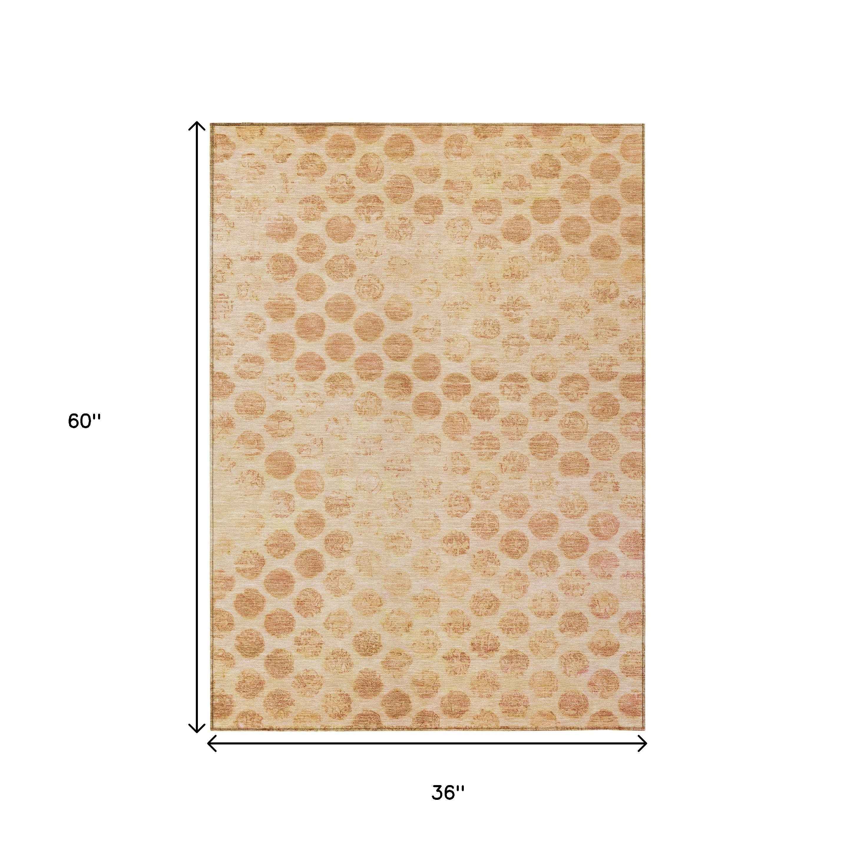 3' X 5' Peach And Rust Polka Dot Washable Indoor Outdoor Area Rug