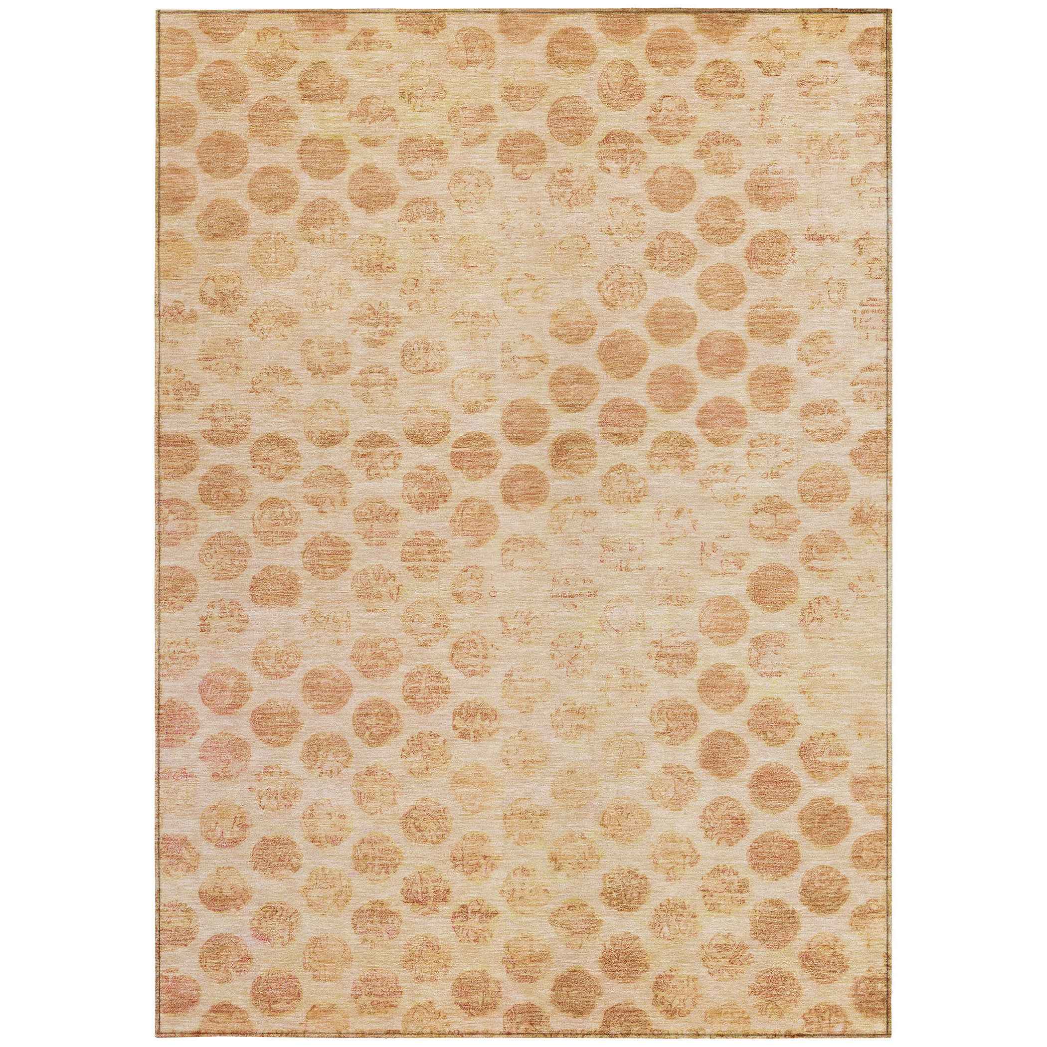 3' X 5' Peach And Rust Polka Dot Washable Indoor Outdoor Area Rug