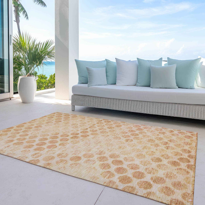 3' X 5' Peach And Rust Polka Dot Washable Indoor Outdoor Area Rug