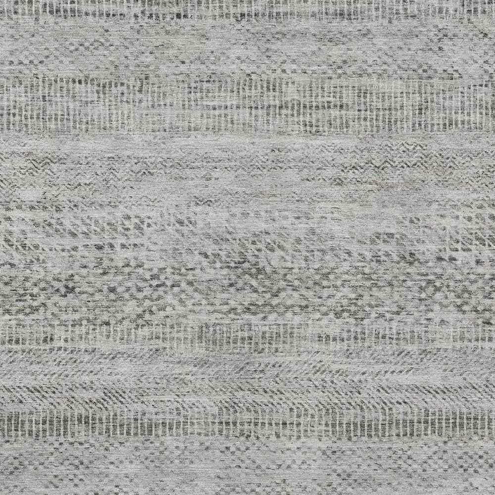 10' X 14' Gray And Charcoal Striped Washable Indoor Outdoor Area Rug