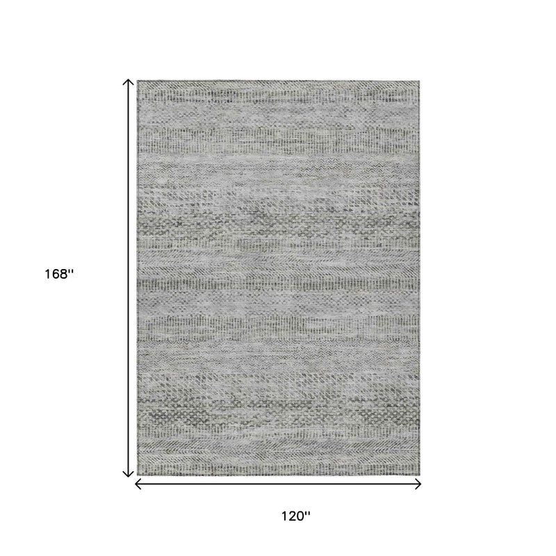 10' X 14' Gray And Charcoal Striped Washable Indoor Outdoor Area Rug