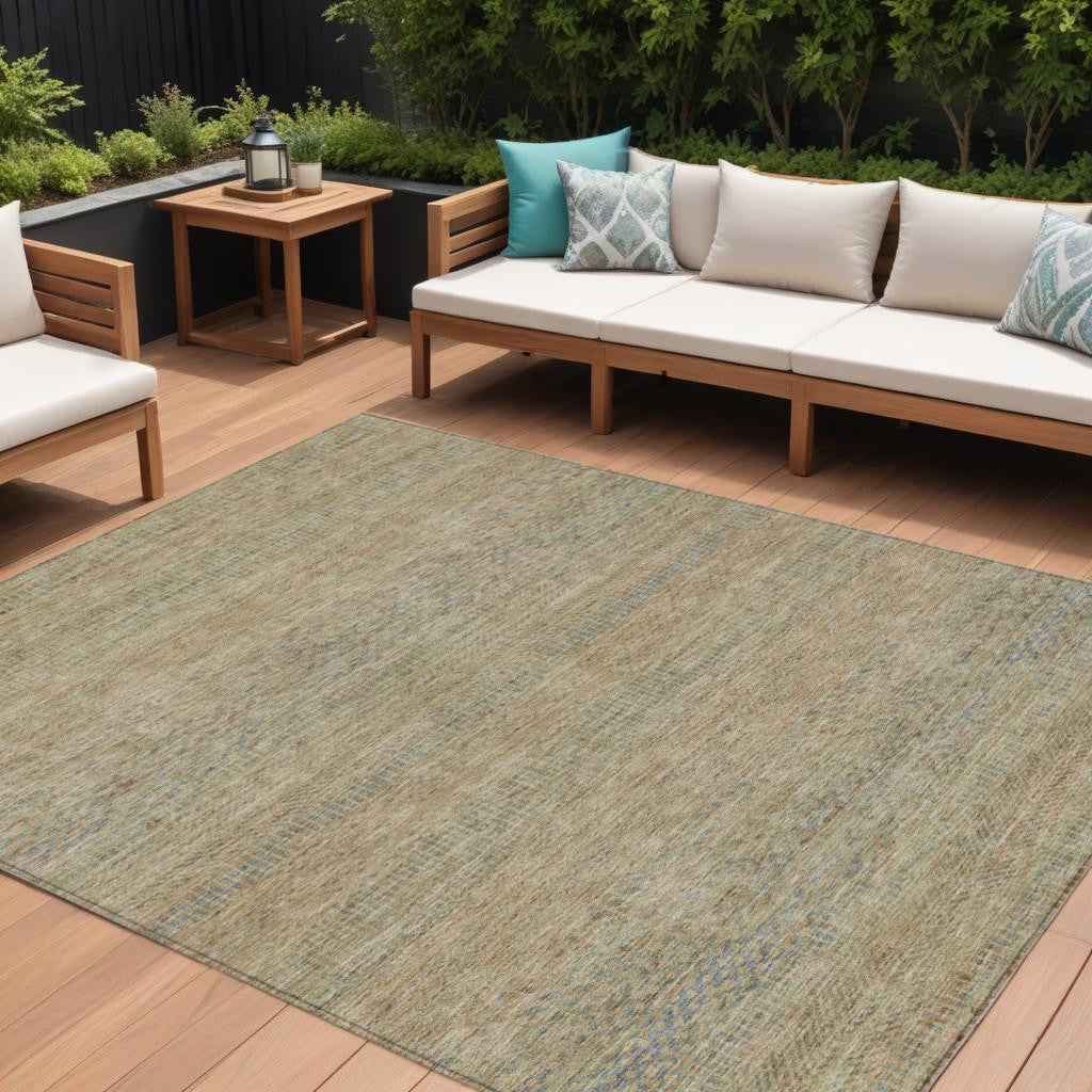 10' X 14' Beige And Taupe Striped Washable Indoor Outdoor Area Rug