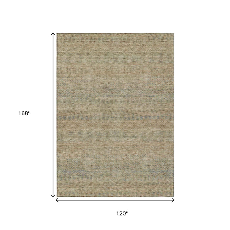 10' X 14' Beige And Taupe Striped Washable Indoor Outdoor Area Rug