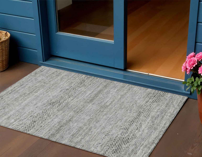 3' X 5' Gray And Charcoal Striped Washable Indoor Outdoor Area Rug