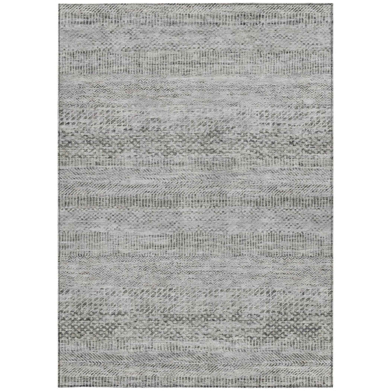 3' X 5' Gray And Charcoal Striped Washable Indoor Outdoor Area Rug