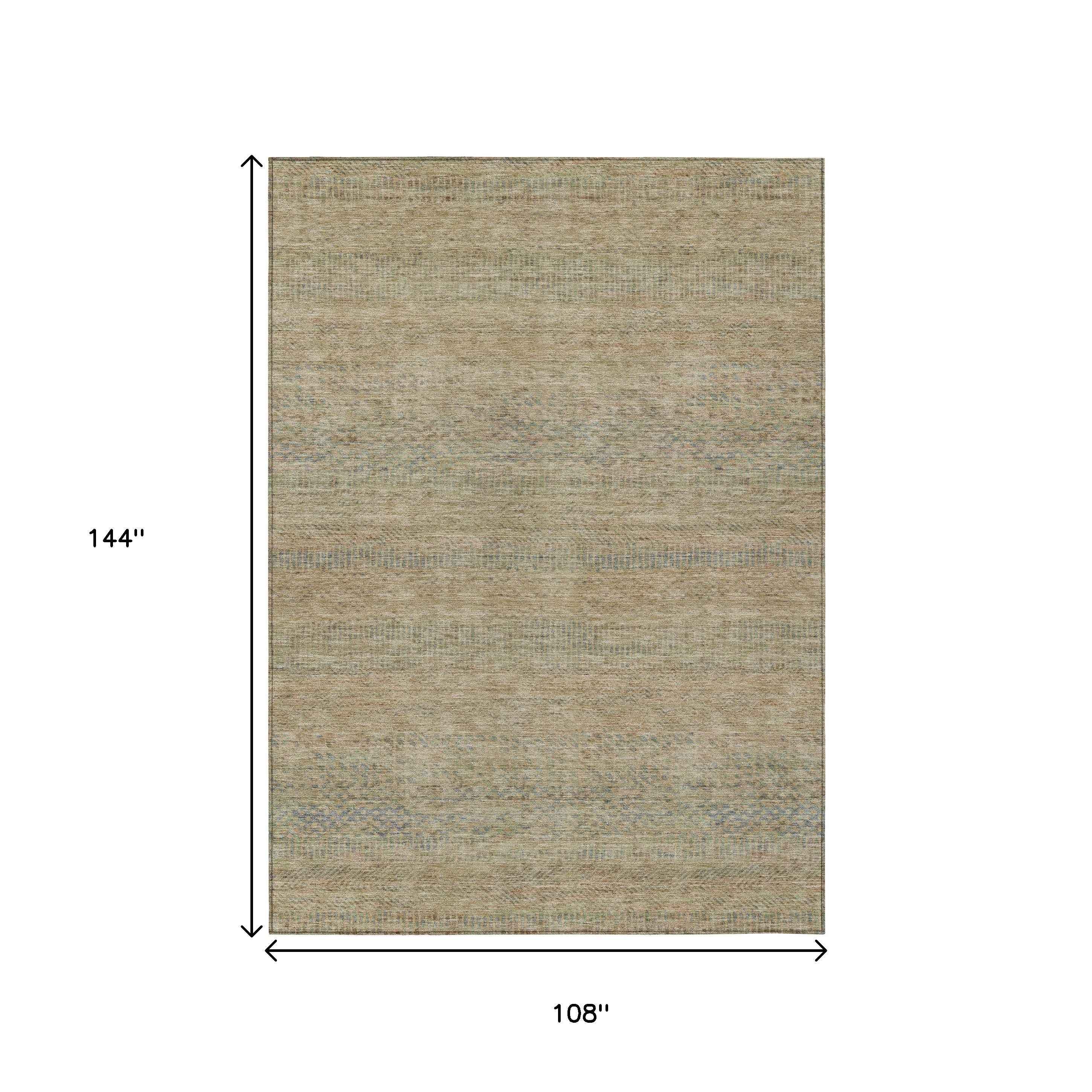 9' X 12' Beige And Taupe Striped Washable Indoor Outdoor Area Rug