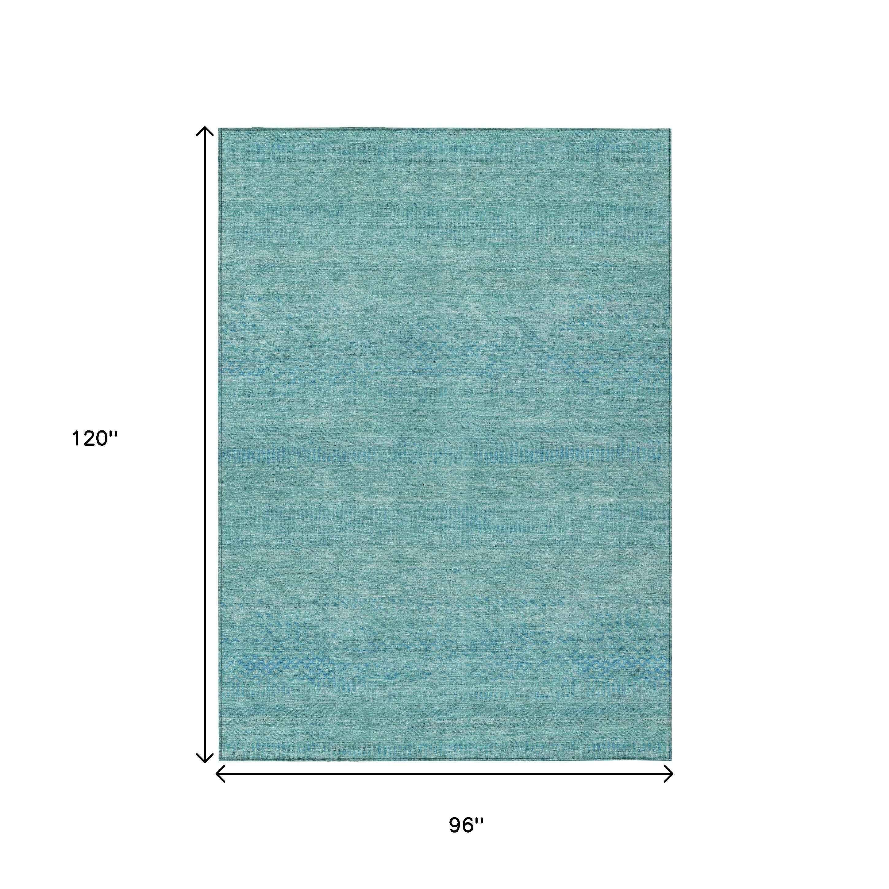8' X 10' Aqua And Teal Blue Striped Washable Indoor Outdoor Area Rug