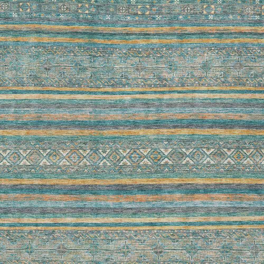 3' X 5' Teal Blue Gold And Taupe Southwestern Washable Indoor Outdoor Area Rug